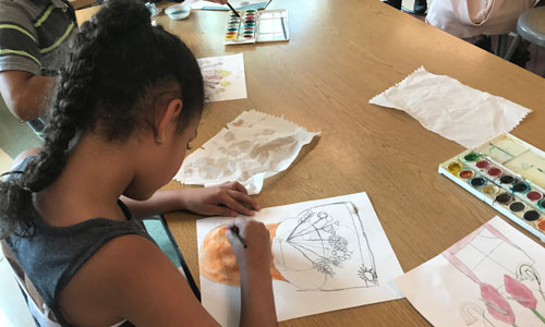 girl painting vase and flowers 
